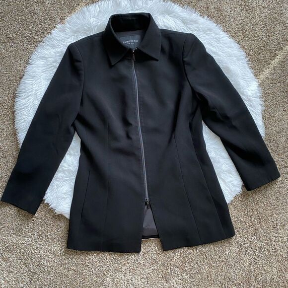 Lafayette 148 Blazer Front Zip Jacket Black Women’s 2 Career Office Professional - Picture 1 of 12